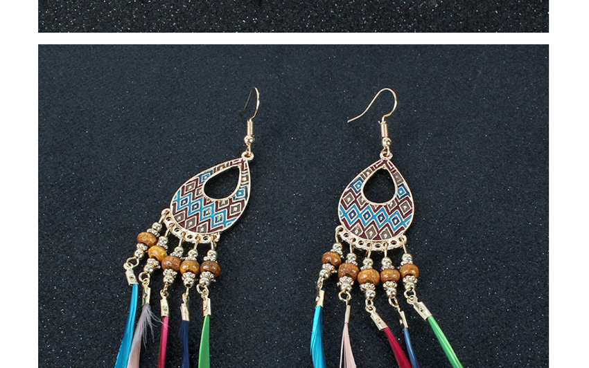 Fashion Black Feather Rice Beads Geometric Cutout Earrings,Drop Earrings