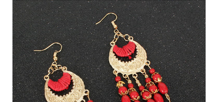 Fashion Red Crescent Shaped Resin Alloy Hollow Earrings,Drop Earrings