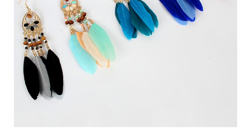 Fashion Blue Geometric Alloy Drop-shaped Feather Hollow Earrings,Drop Earrings