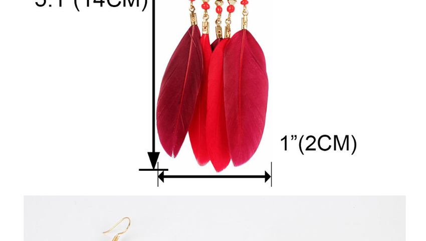 Fashion Red Geometric Alloy Drop-shaped Feather Hollow Earrings,Drop Earrings