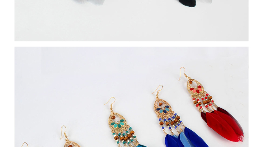 Fashion Blue Geometric Alloy Drop-shaped Feather Hollow Earrings,Drop Earrings
