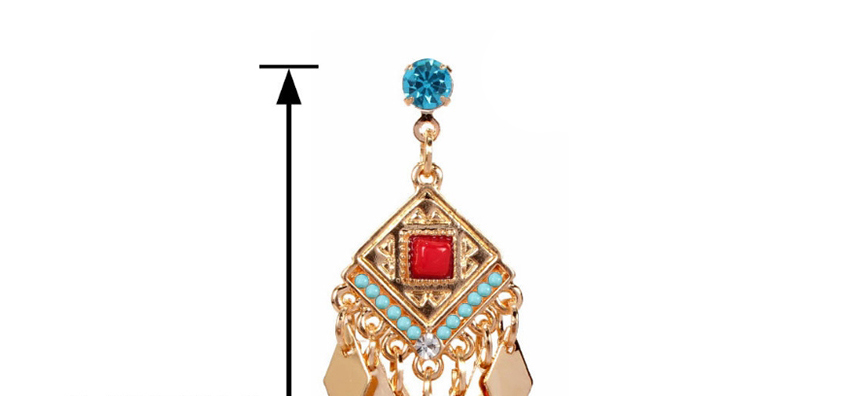 Fashion Red Geometric Diamond Rhinestone Chain Alloy Earrings,Drop Earrings