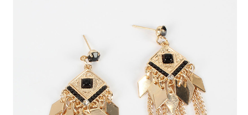 Fashion Black Geometric Diamond Rhinestone Chain Alloy Earrings,Drop Earrings
