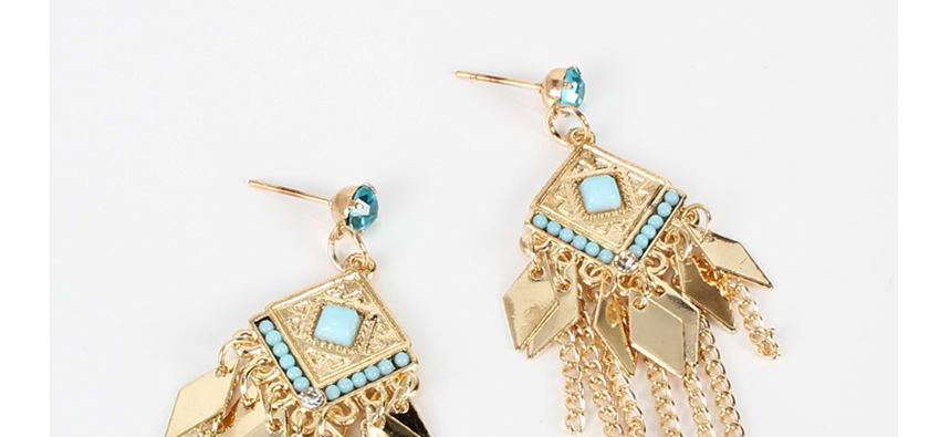 Fashion Blue Geometric Diamond Rhinestone Chain Alloy Earrings,Drop Earrings