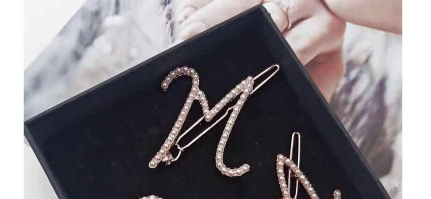 Fashion Letter Letter Pearl Alloy Hollow Hair Clip,Hairpins