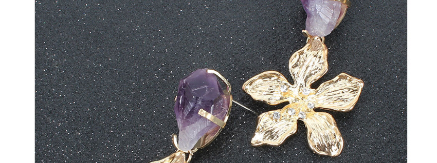 Fashion Golden Flower Irregular Diamond Earrings With Natural Stone Alloy,Drop Earrings