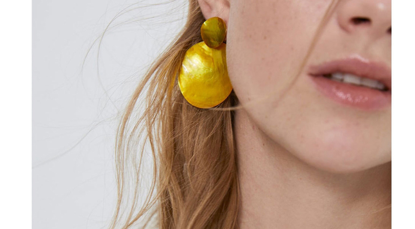 Fashion Yellow Geometric Round Shell Earrings,Stud Earrings
