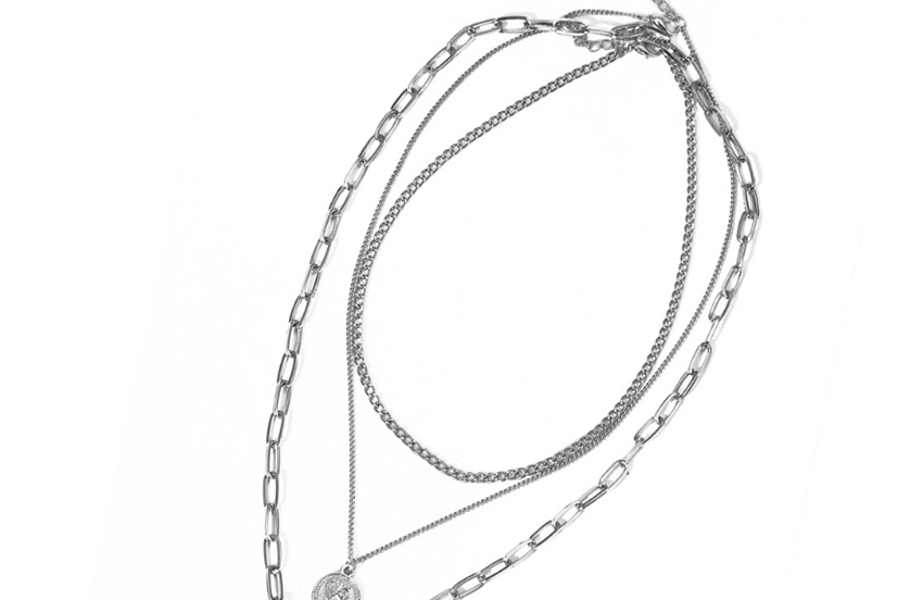 Fashion Silver Round-shaped Portrait Ot Buckle Alloy Multi-layer Necklace,Chains