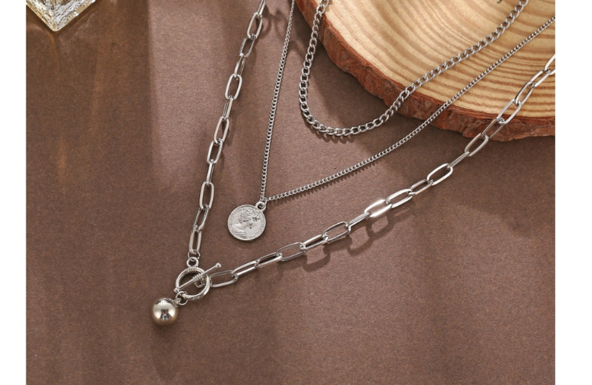 Fashion Silver Round-shaped Portrait Ot Buckle Alloy Multi-layer Necklace,Chains
