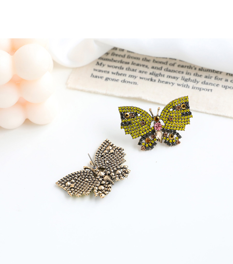 Fashion Yellow Butterfly Earrings With Alloy Diamonds,Stud Earrings