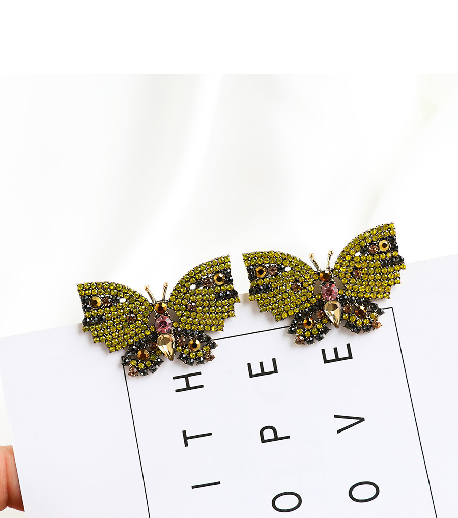 Fashion Yellow Butterfly Earrings With Alloy Diamonds,Stud Earrings