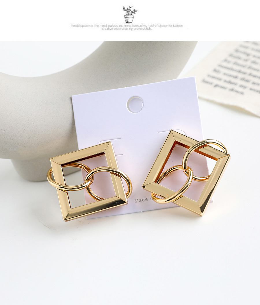 Fashion Gold Color Alloy Square Round Buckle Earrings,Stud Earrings