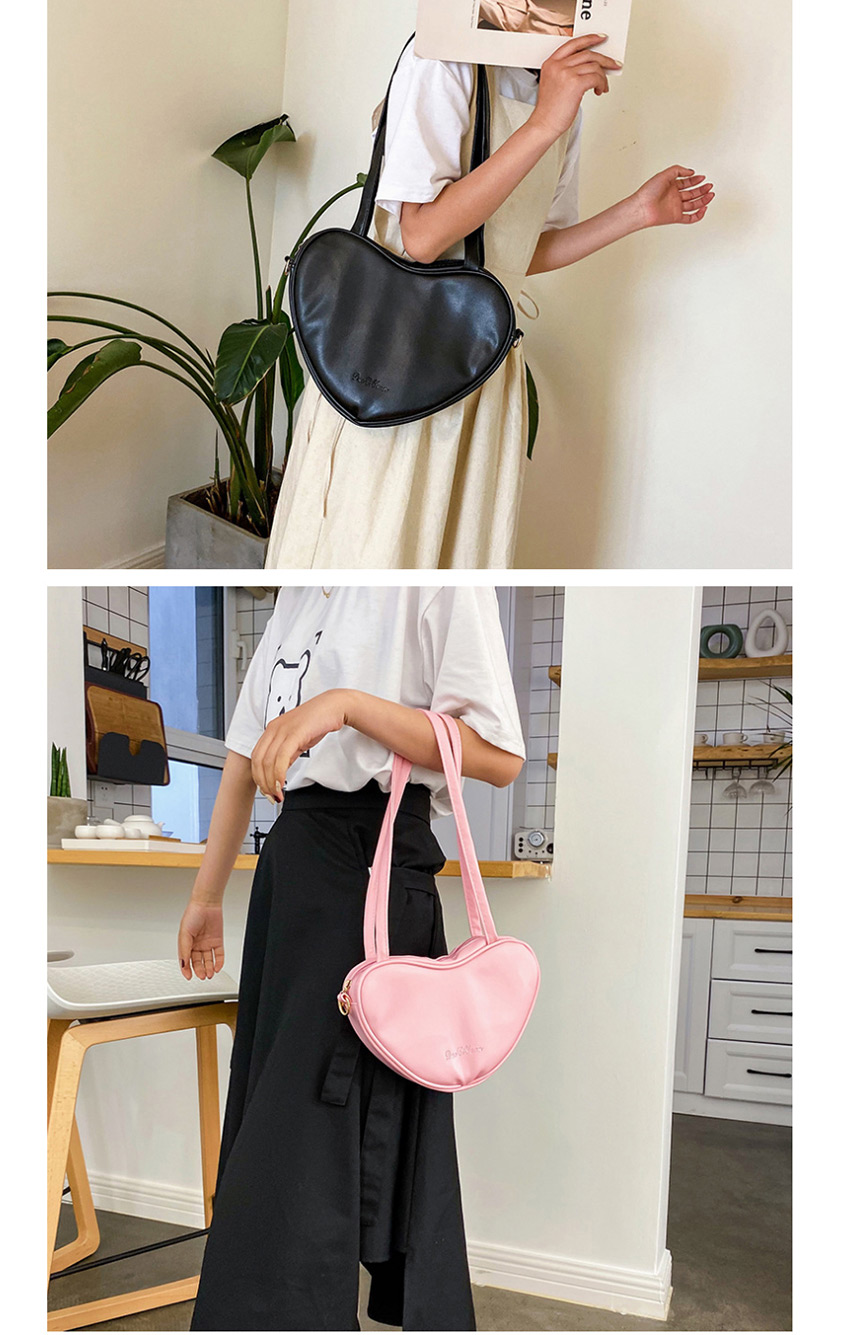 Fashion Pink Large Heart-shaped Printed Letter Diagonal Shoulder Bag,Shoulder bags
