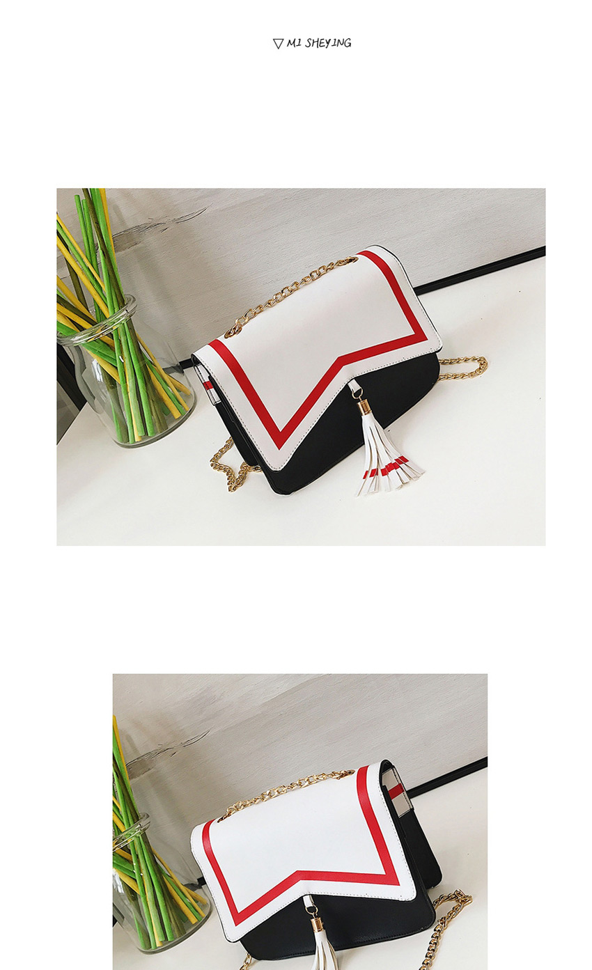 Fashion Black And White Fringe Contrast Stitching Chain Crossbody Shoulder Bag,Messenger bags