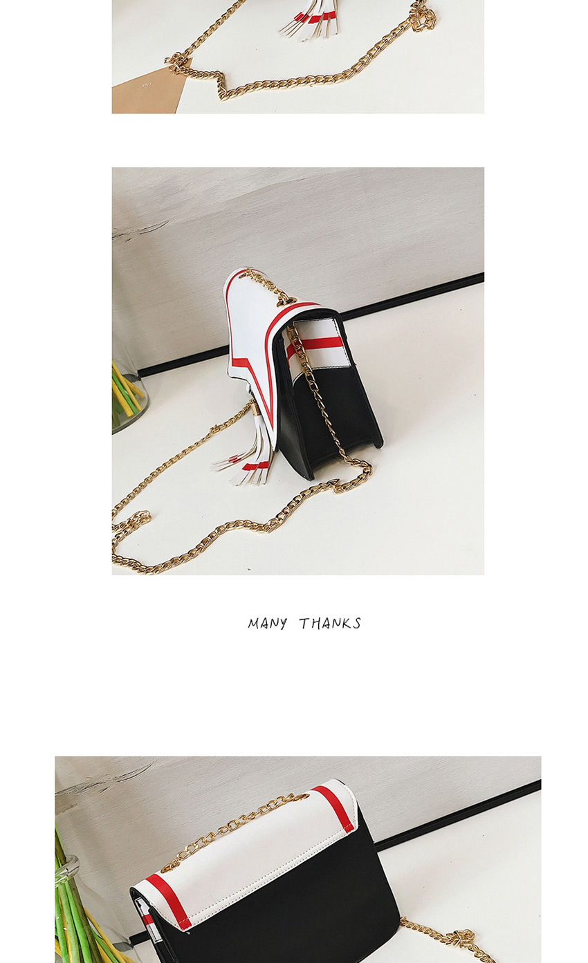 Fashion Black And White Fringe Contrast Stitching Chain Crossbody Shoulder Bag,Messenger bags