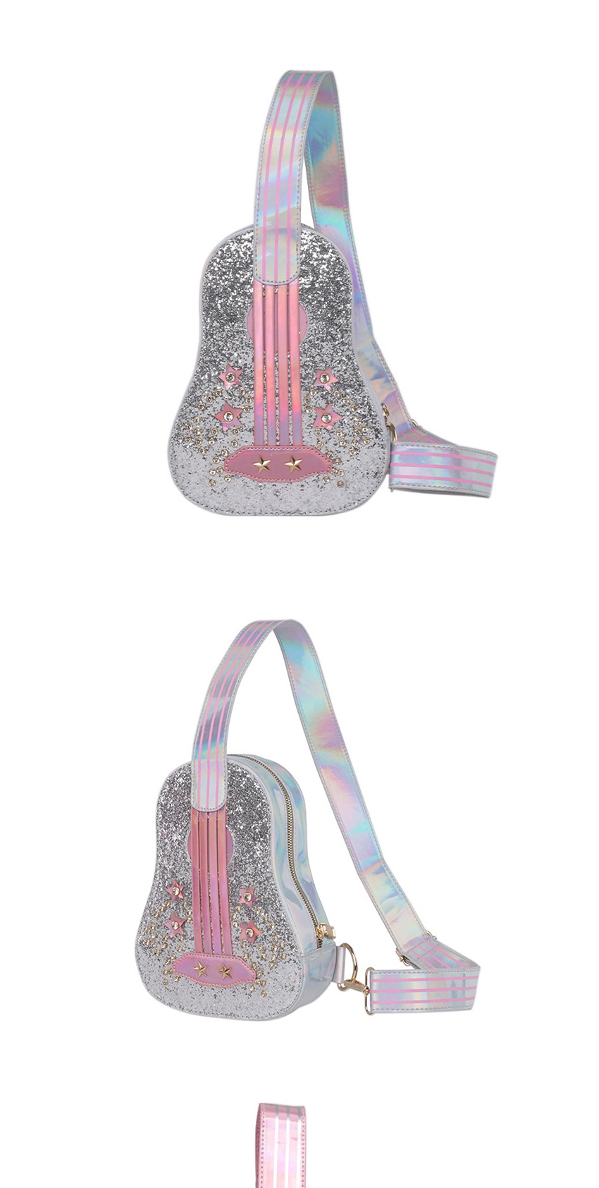 Fashion Silver Laser Sequined Diamond Violin Guitar Diagonal Chest Bag,Shoulder bags