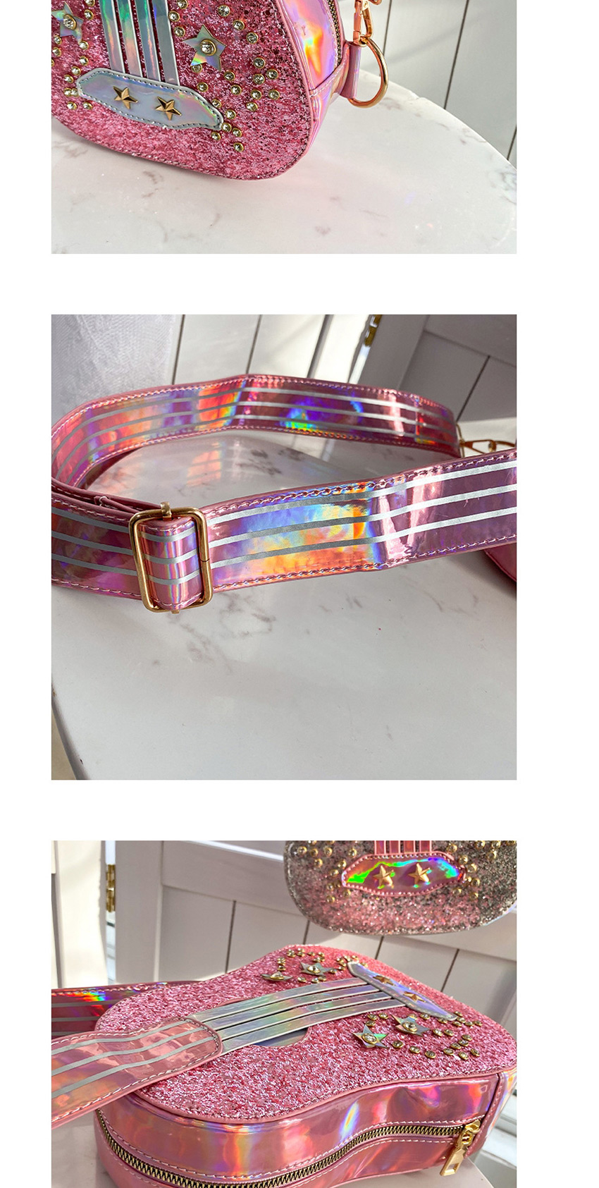 Fashion Silver Laser Sequined Diamond Violin Guitar Diagonal Chest Bag,Shoulder bags
