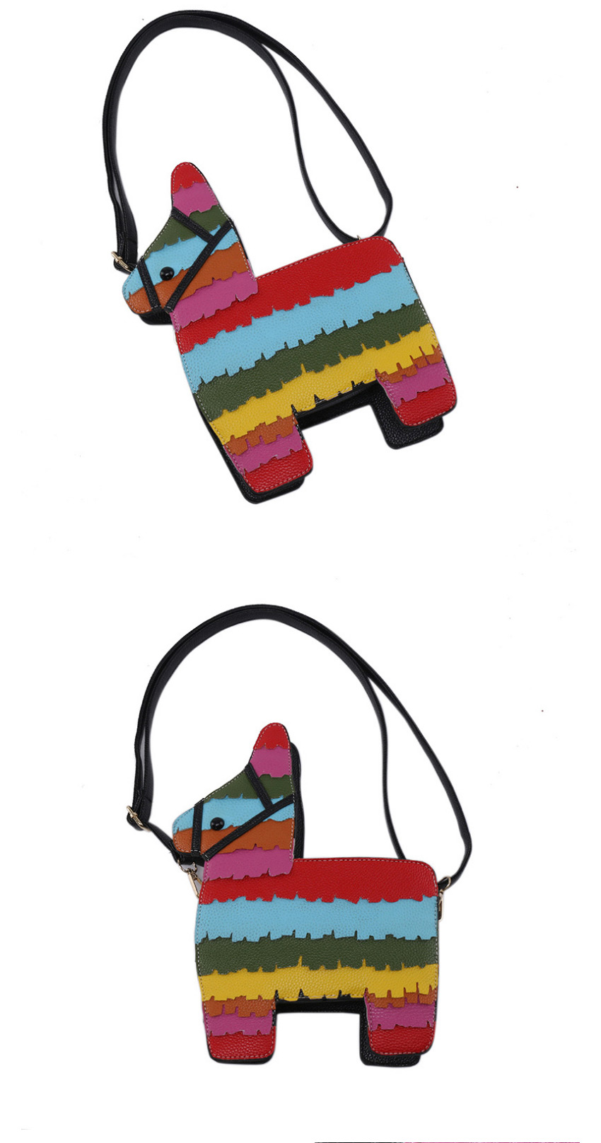 Fashion Color Contrast Rainbow Stitching Pu Pony Crossbody Shoulder Bag,Messenger bags