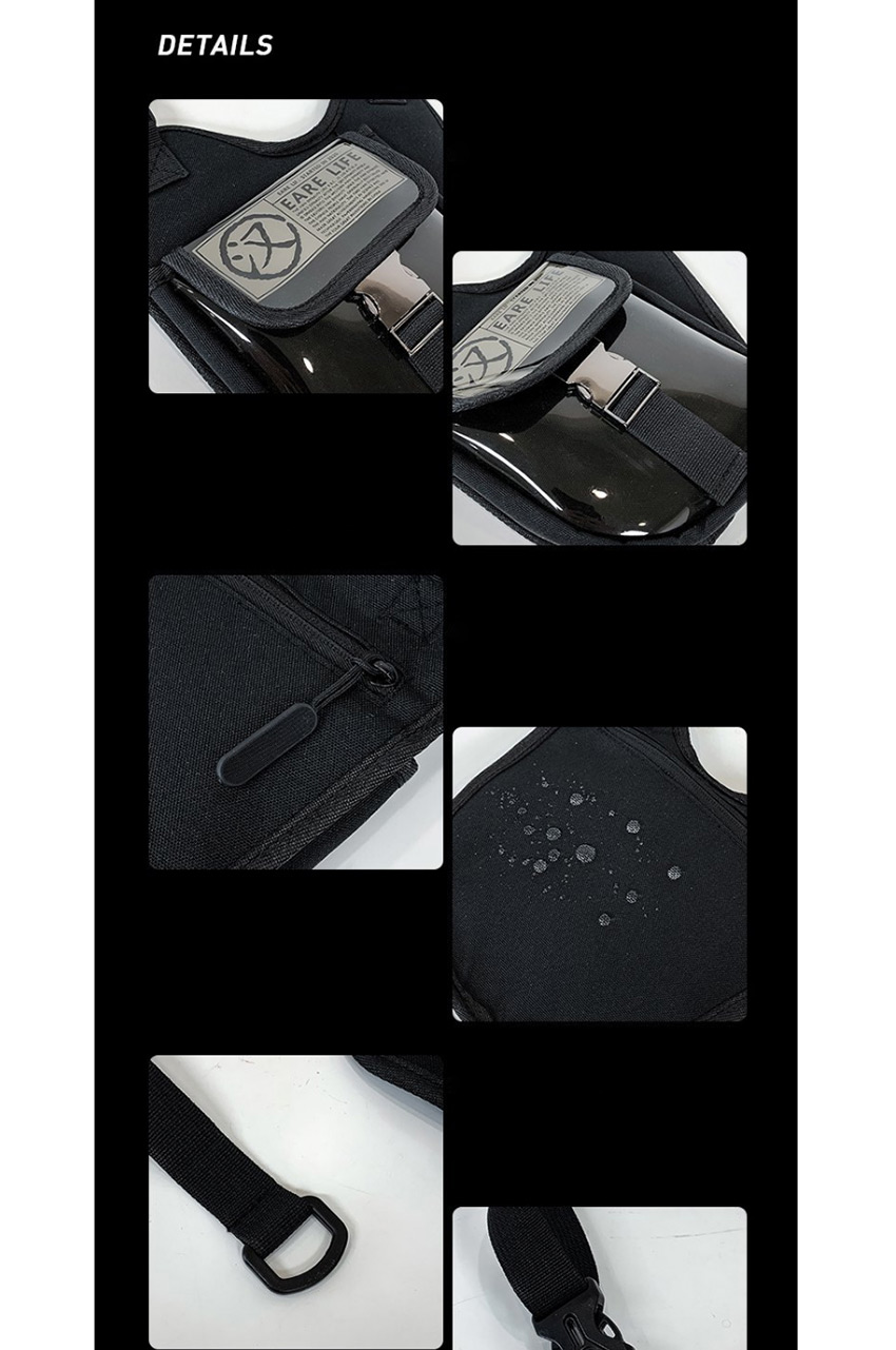 Fashion Black Large Buckle Stitching Contrast Color Geometric Shoulder Messenger Bag,Shoulder bags