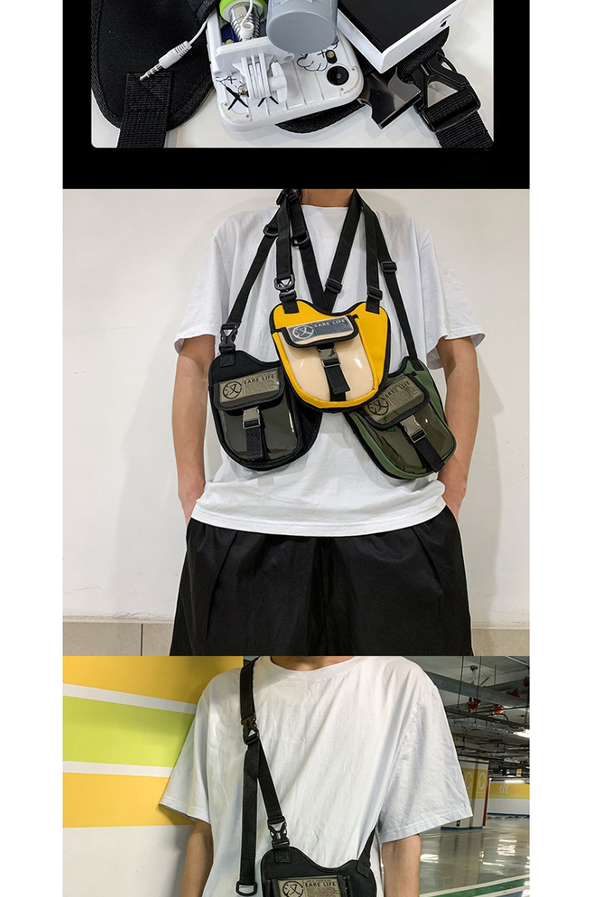 Fashion Black Large Buckle Stitching Contrast Color Geometric Shoulder Messenger Bag,Shoulder bags