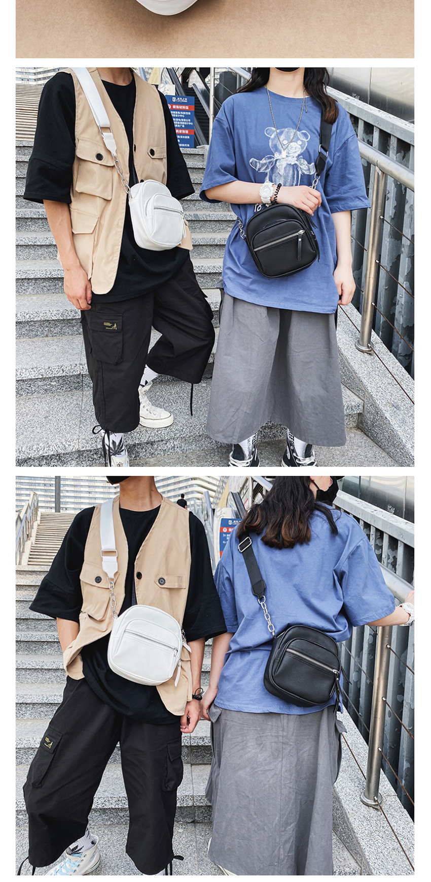 Fashion Black Solid Color Pu Chain Wide Shoulder Strap Crossbody Shoulder Bag,Messenger bags