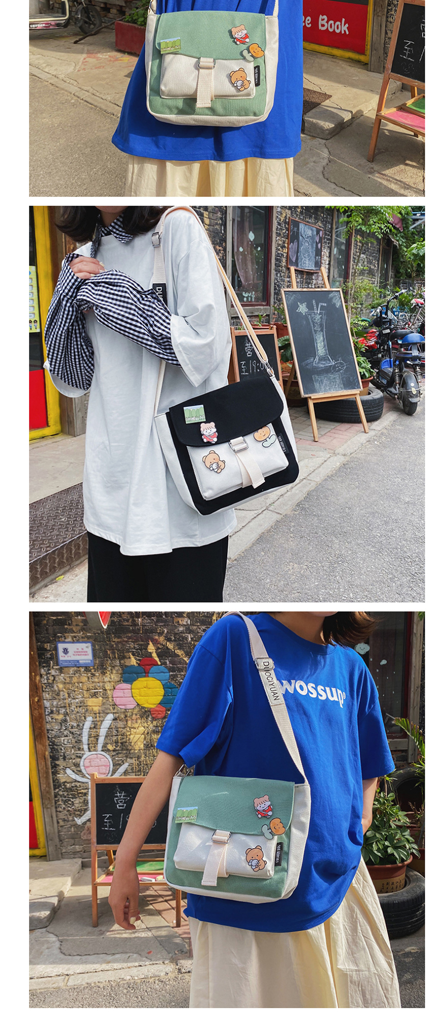 Fashion Blue Send Pendant Contrasting Contrast Canvas Shoulder Bag,Messenger bags