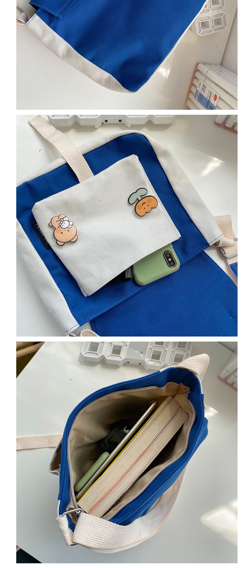Fashion Blue Send Pendant Contrasting Contrast Canvas Shoulder Bag,Messenger bags