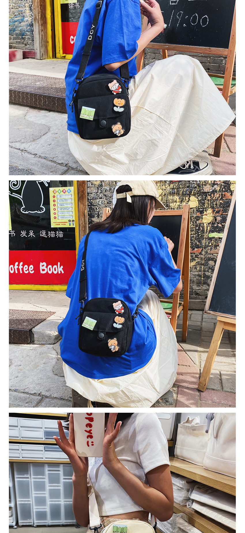 Fashion Black Badge Letter Shoulder Strap Diagonal Shoulder Bag,Messenger bags