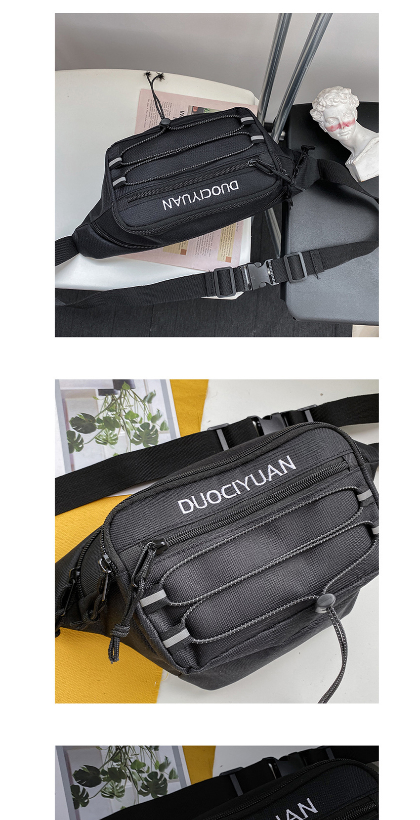 Fashion Black Reflective Letter Crossbody Chest Bag,Handbags