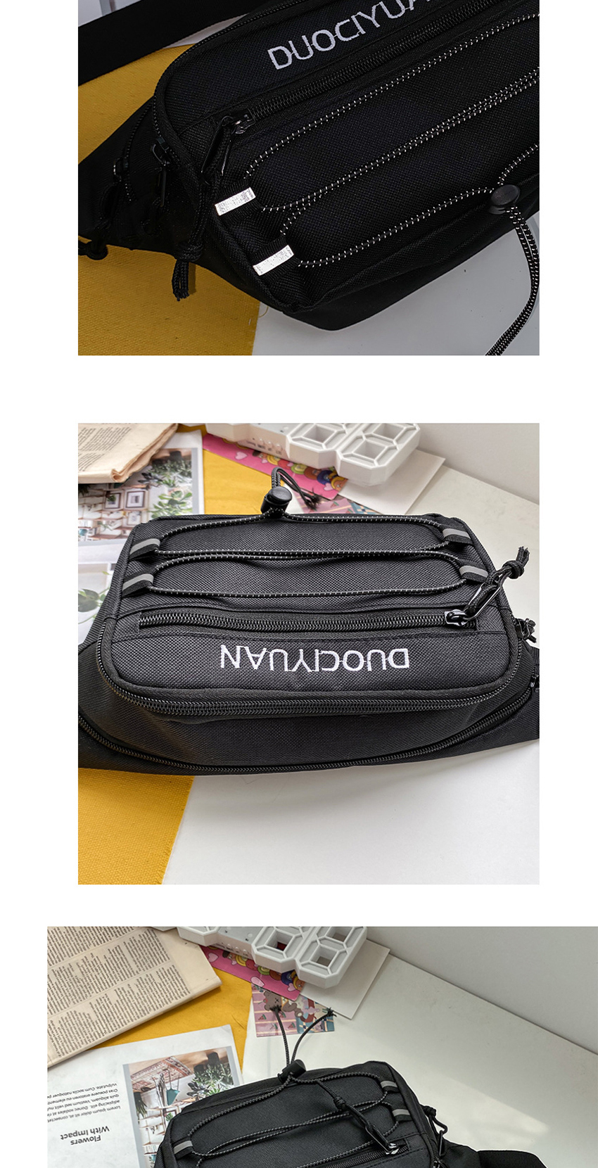 Fashion Black Reflective Letter Crossbody Chest Bag,Handbags