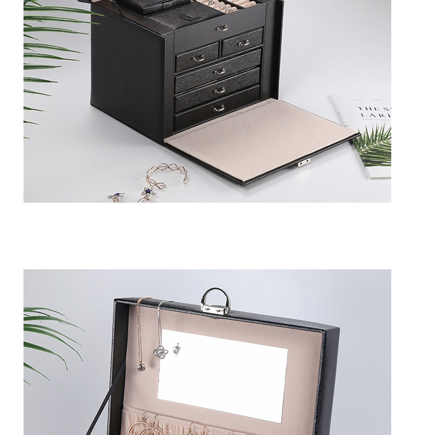 Fashion Black Large Capacity Leather Jewelry Multi-layer Jewelry Box,Jewelry Packaging & Displays