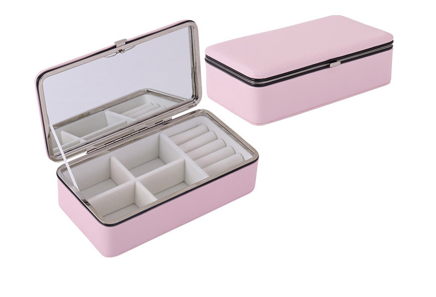 Fashion Mirrorless Pink Pu Jewelry Portable Earrings Ring Jewelry Box,Jewelry Findings & Components