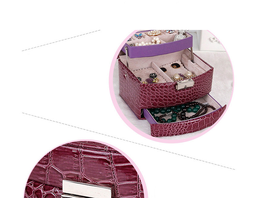 Fashion Purple Crocodile Pattern Leather Three-layer Storage Jewelry Box With Mirror,Jewelry Packaging & Displays