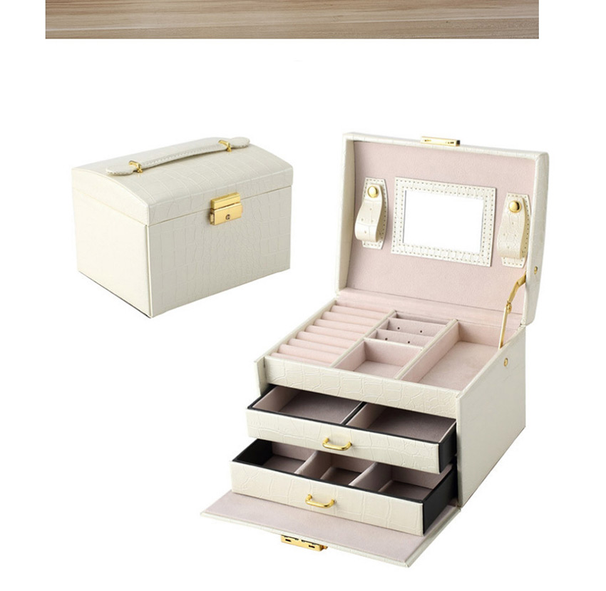 Fashion Crocodile Pattern Beige Pu Leather Drawer Jewelry Box,Jewelry Packaging & Displays