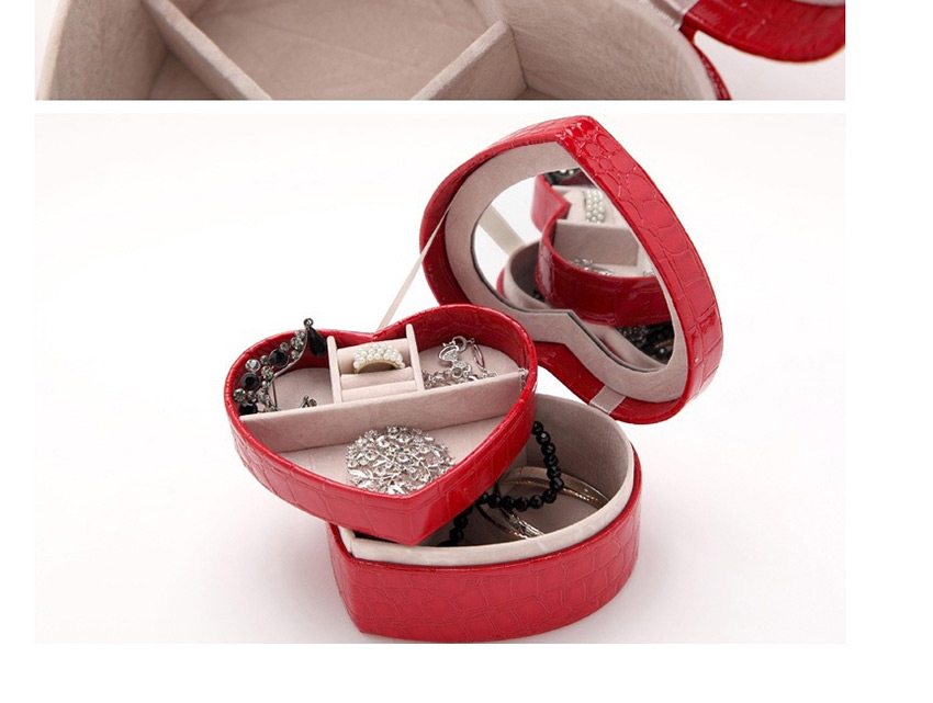 Fashion Rose Red Pu Heart-shaped Crocodile Pattern Jewelry Box,Jewelry Packaging & Displays