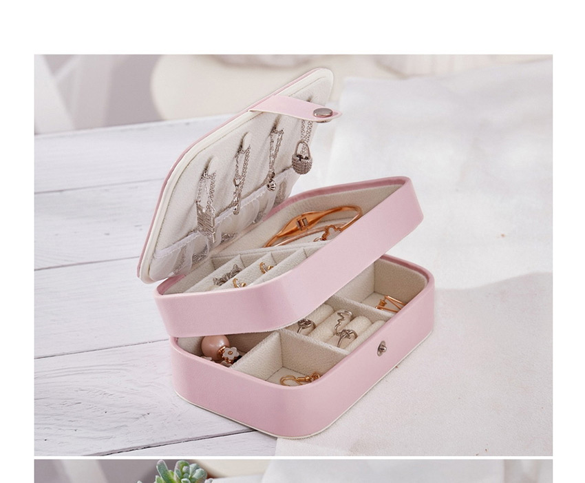 Fashion Blue Pu Leather Double-layer Small Jewelry Portable Jewelry Box,Jewelry Packaging & Displays