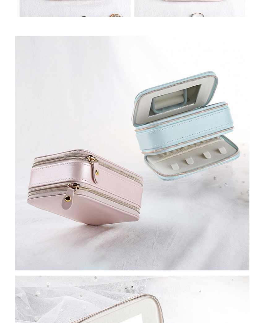 Fashion Light Blue Portable Zipper Pu Multifunctional Jewelry Jewelry Box,Jewelry Findings & Components