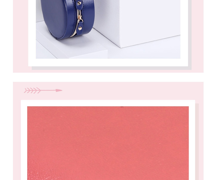 Fashion Nude Pink Round Portable Pu Leather Zipper Earrings Necklace Ring Storage Box,Jewelry Findings & Components