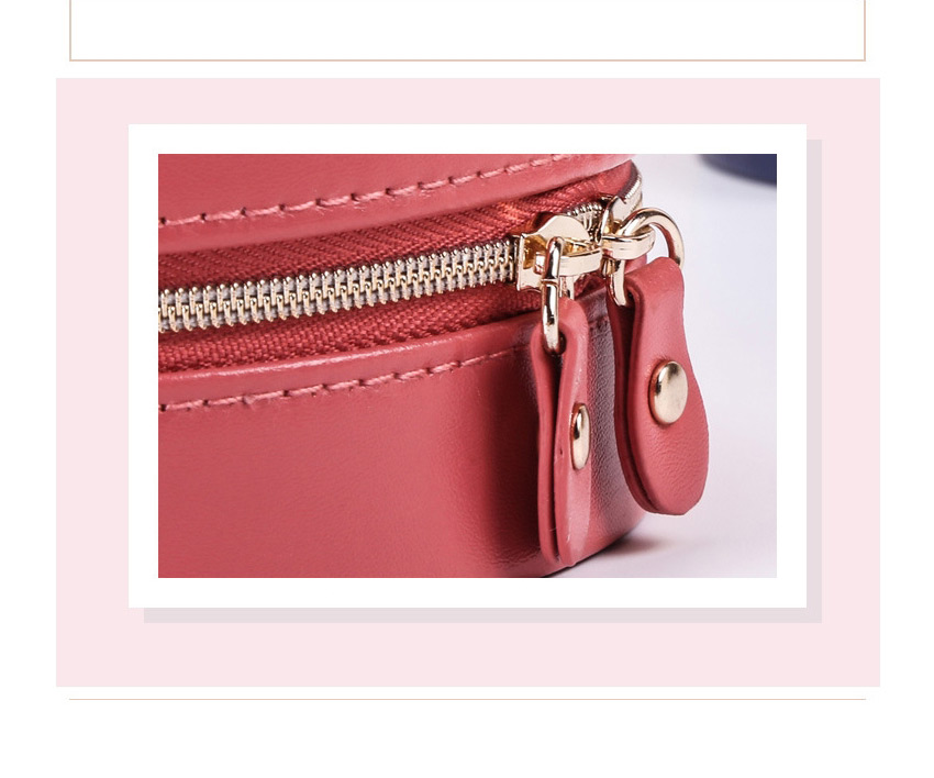Fashion Red Round Portable Pu Leather Zipper Earrings Necklace Ring Storage Box,Jewelry Packaging & Displays
