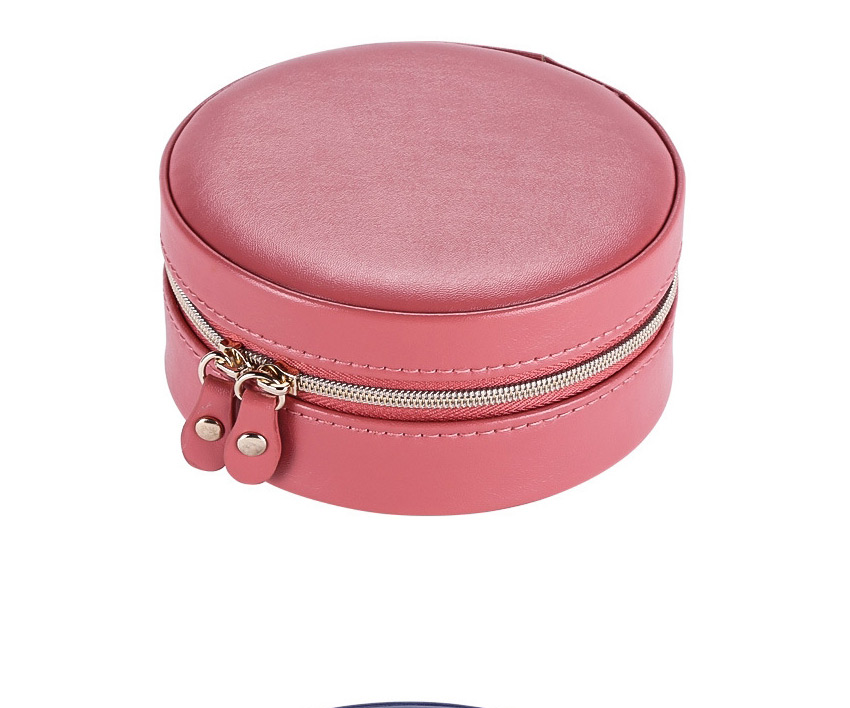 Fashion Red Round Portable Pu Leather Zipper Earrings Necklace Ring Storage Box,Jewelry Packaging & Displays