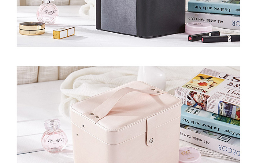 Fashion Lifting Black Large Capacity Pu Belt Mirror Jewelry Cosmetic Case,Jewelry Packaging & Displays