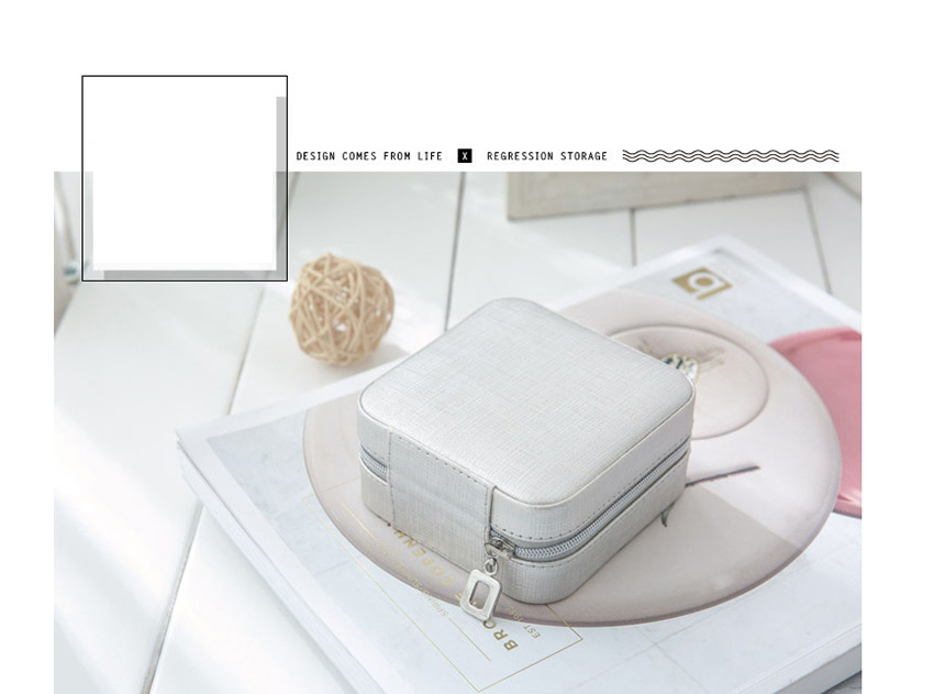 Fashion Reticulated Pattern-silver Gray Portable Snake Leather Jewelry Box With Mirror,Jewelry Packaging & Displays