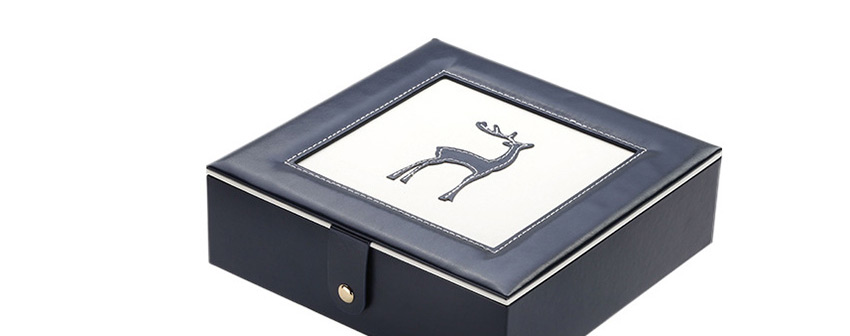 Fashion Navy Blue Fawn Pu Double-layer Jewelry Box With Mirror,Jewelry Packaging & Displays