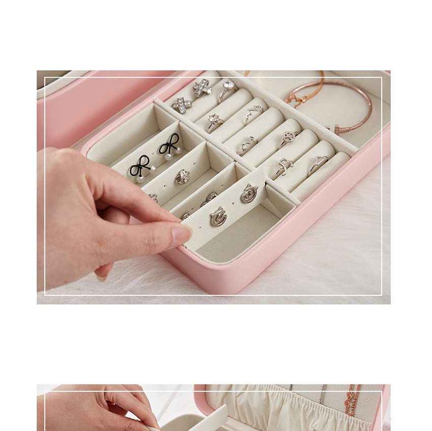 Fashion Pink Pu Double-layer Large-capacity Jewelry Box,Jewelry Findings & Components