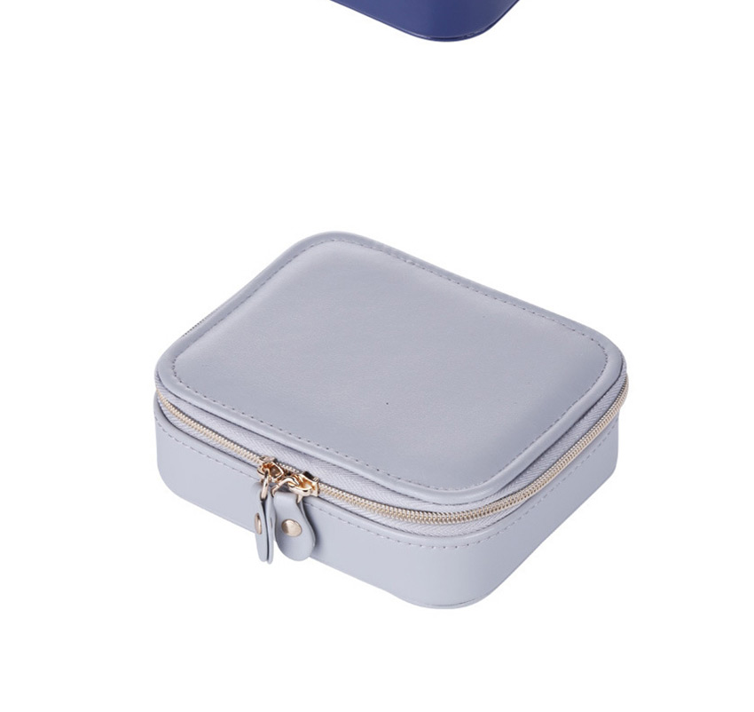 Fashion Navy Blue Portable Double Zipper Pu Leather Earrings Necklace Jewelry Box,Jewelry Packaging & Displays