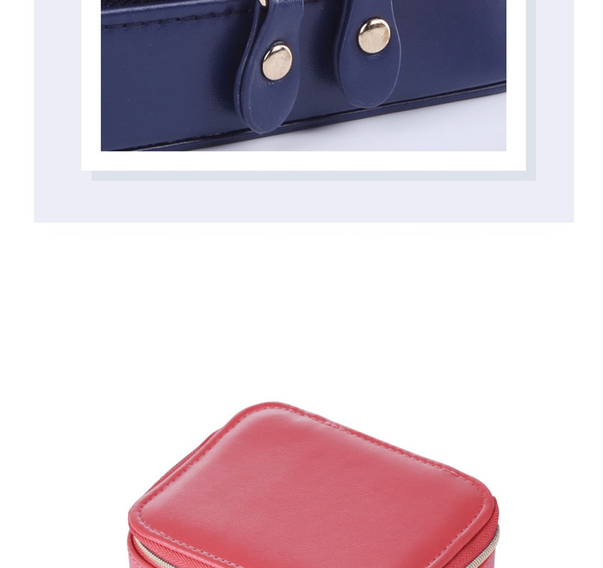 Fashion Navy Blue Portable Double Zipper Pu Leather Earrings Necklace Jewelry Box,Jewelry Packaging & Displays