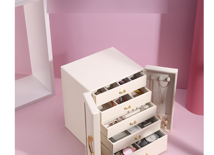 Fashion Beige Multi-layer Large-capacity Double-open Leather Jewelry Storage Box,Jewelry Packaging & Displays