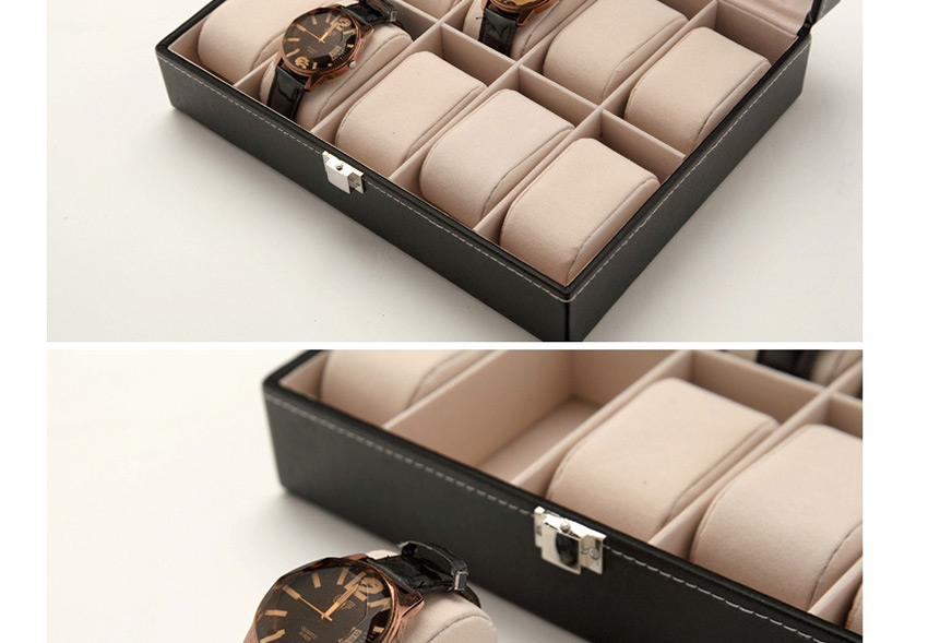 Fashion Black Ten-seat Pu Velvet Watch Storage Box,Jewelry Findings & Components