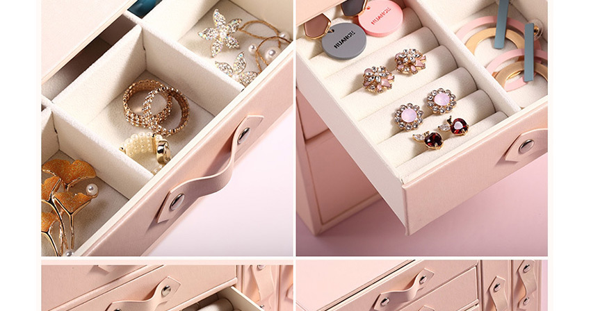 Fashion Nude Powder Large Capacity Multi-layer Drawer Pu Leather Multifunctional Jewelry Watch Storage Box,Jewelry Findings & Components