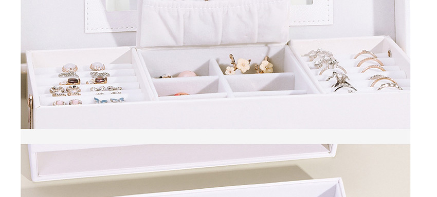 Fashion White Pu Leather Large Capacity Flip Drawer Multilayer Jewelry Box,Jewelry Findings & Components